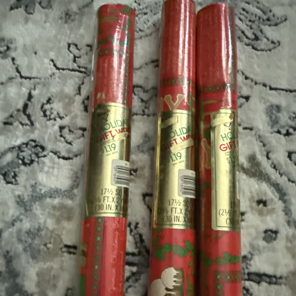 3 Rolls Vtg Ambassador Christmas Wrapping Paper 17.5 sq ft Rolls Baking Recipe